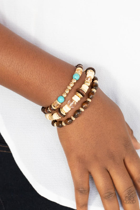 Paparazzi Accessories Belongs In The Wild - Gold Strethcy Band Bracelets