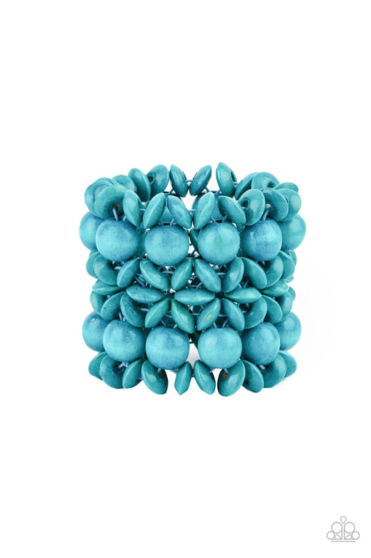 Paparazzi Island Mixer - Blue Wooden Stretchy-band Bracelet