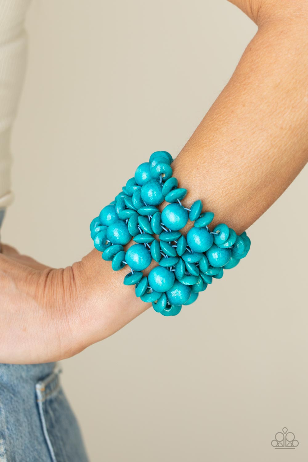 Paparazzi Island Mixer - Blue Wooden Stretchy-band Bracelet