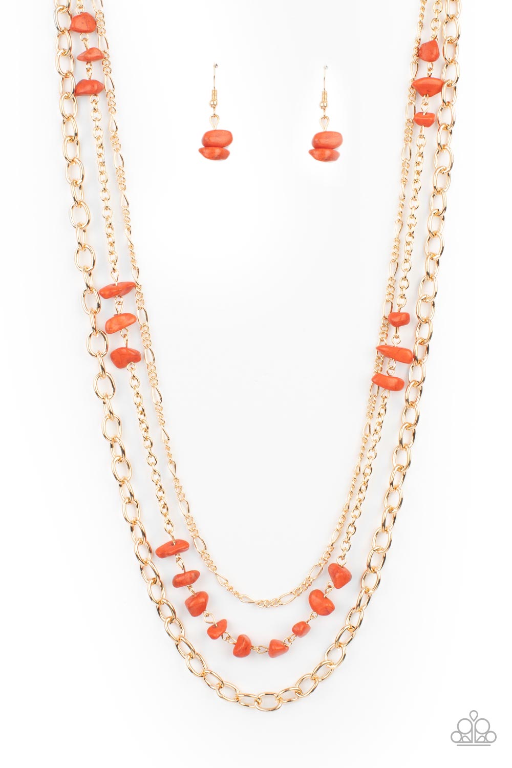 Paparazzi Accessories Artisanal Abundance - Orange Long Gold Necklace