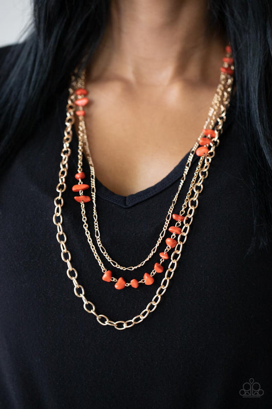 Paparazzi Accessories Artisanal Abundance - Orange Long Gold Necklace