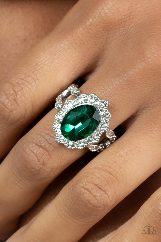 Paparazzi Oval Office Opulence - Green Stretchy Narrow Band Ring