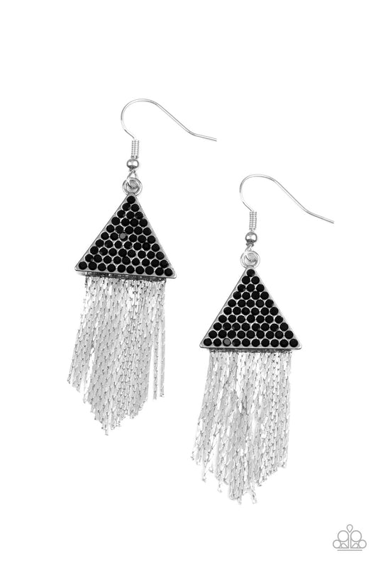 Paparazzi Pyramid SHEEN - Black Fish-hook Earring