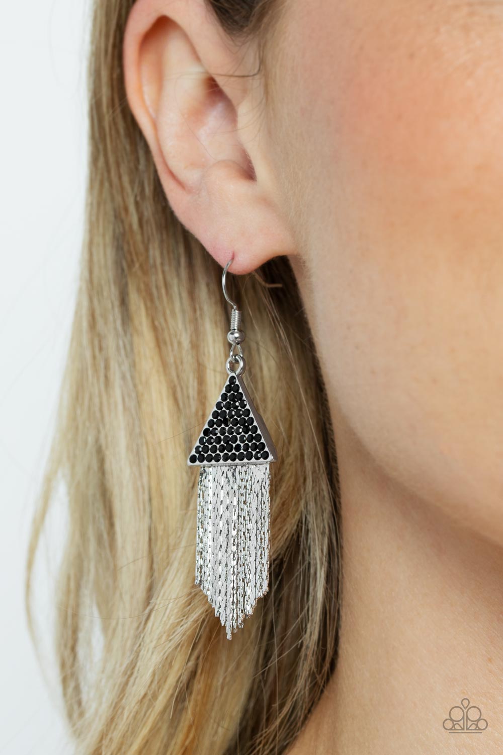 Paparazzi Pyramid SHEEN - Black Fish-hook Earring