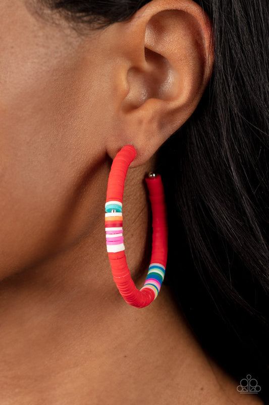 Paparazzi Accessories Colorfully Contagious - Red Hoop Earring