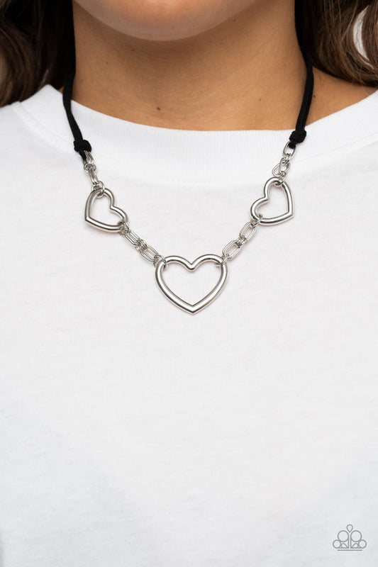 Paparazzi Accessories Fashionable Flirt - Black Silver Heart Necklace(Matching Bracelet Available)