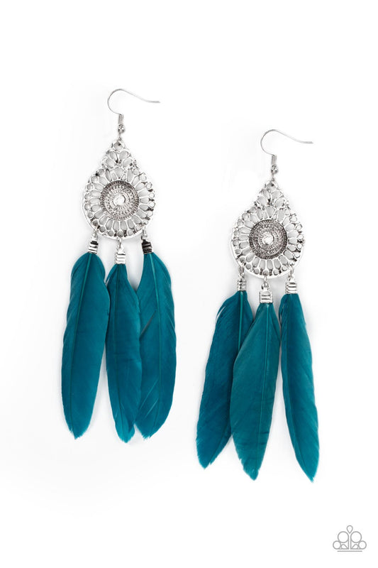 Paparazzi Pretty in PLUMES - Blue Feather Fish Hook  Earring