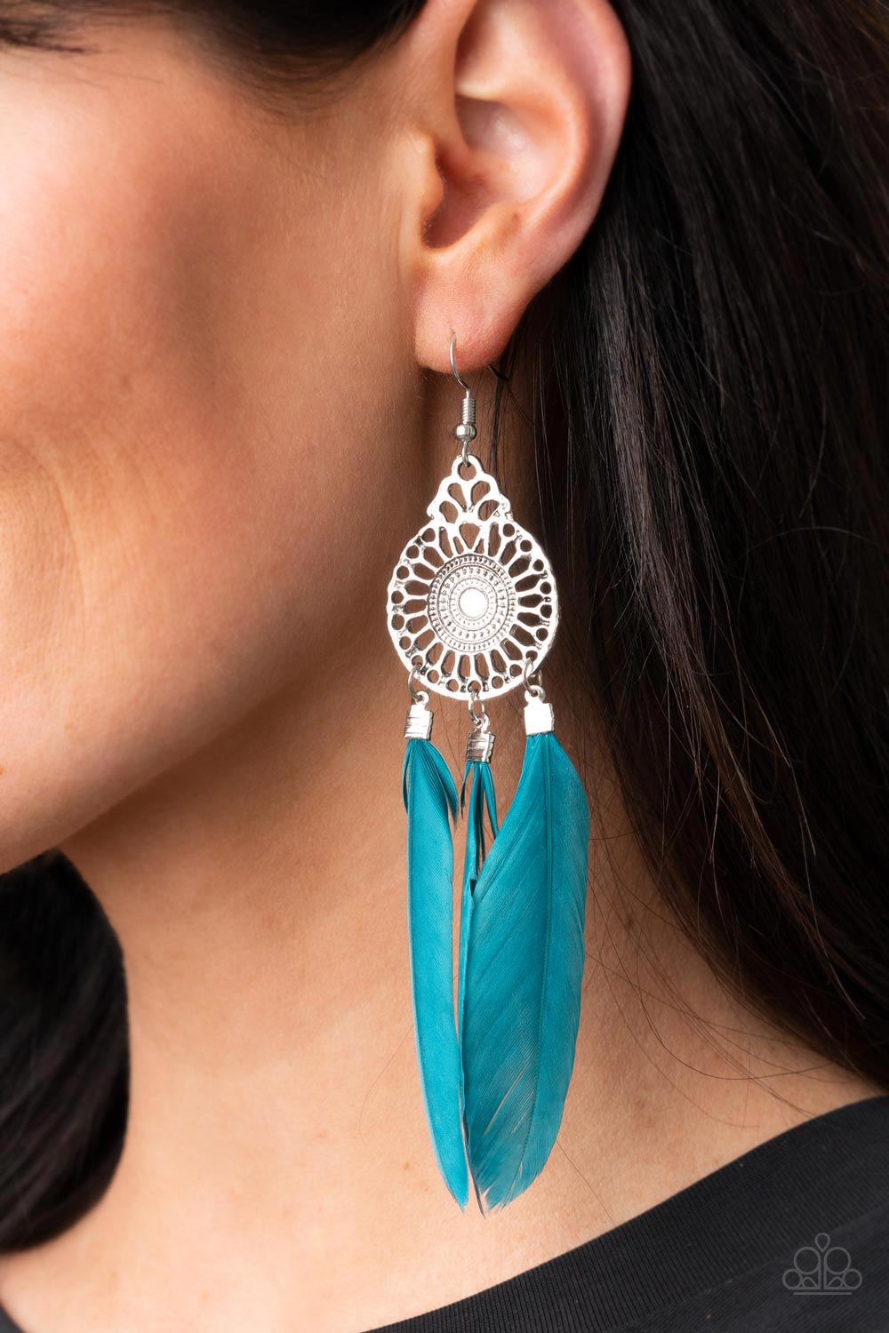 Paparazzi Pretty in PLUMES - Blue Feather Fish Hook  Earring