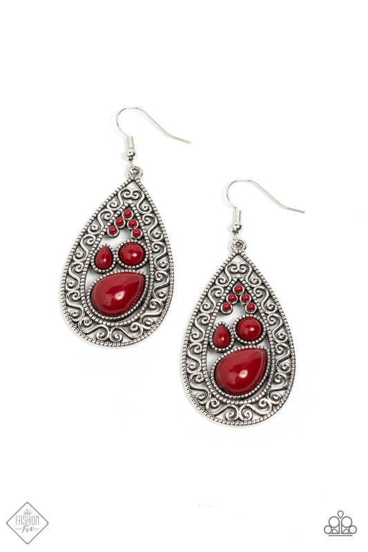 Paparaazi Nautical Daydream - Red Fish-Hook Earring