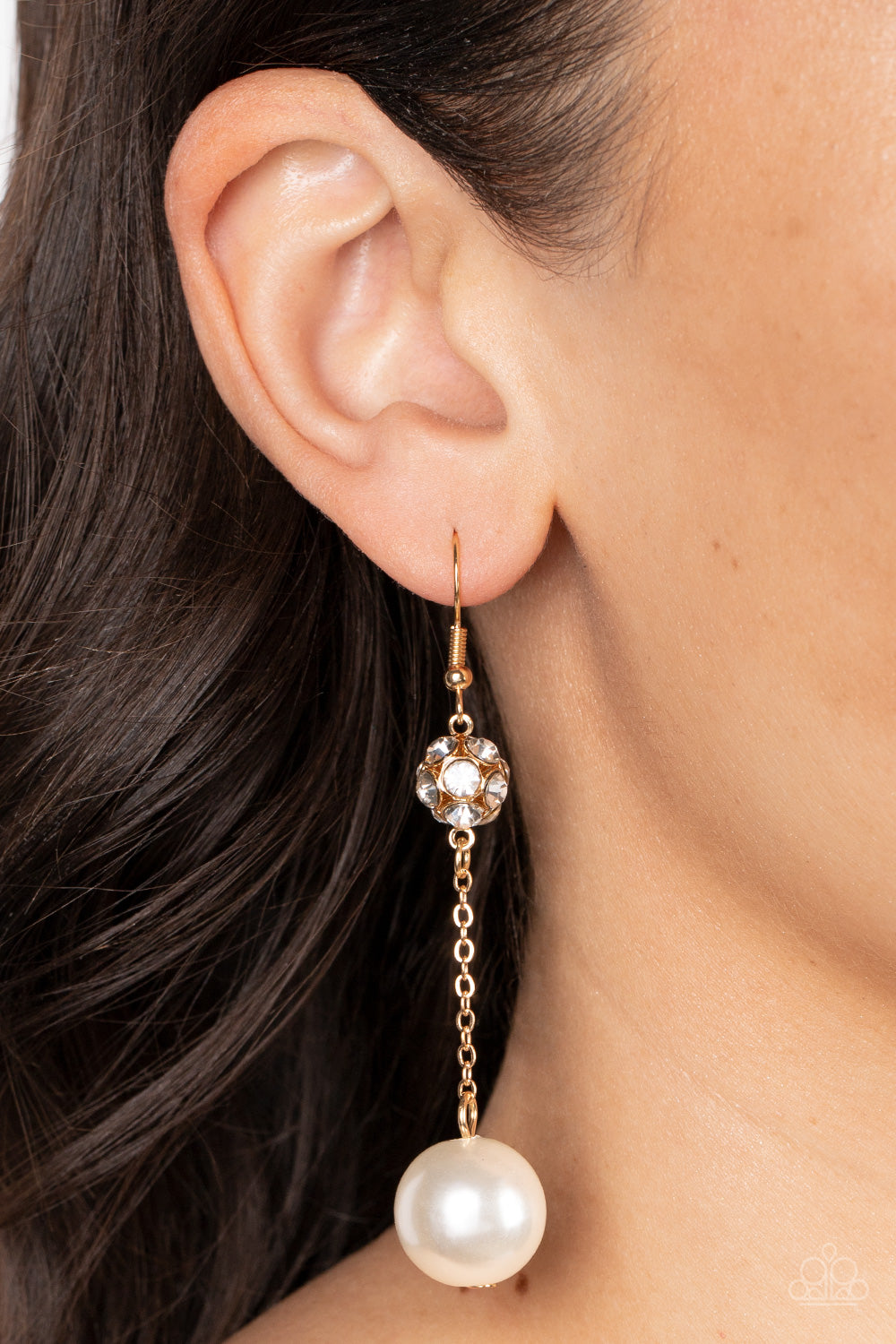 Paparazzi Nautical Nostalgia - Gold Pearl Fish-hook Earring