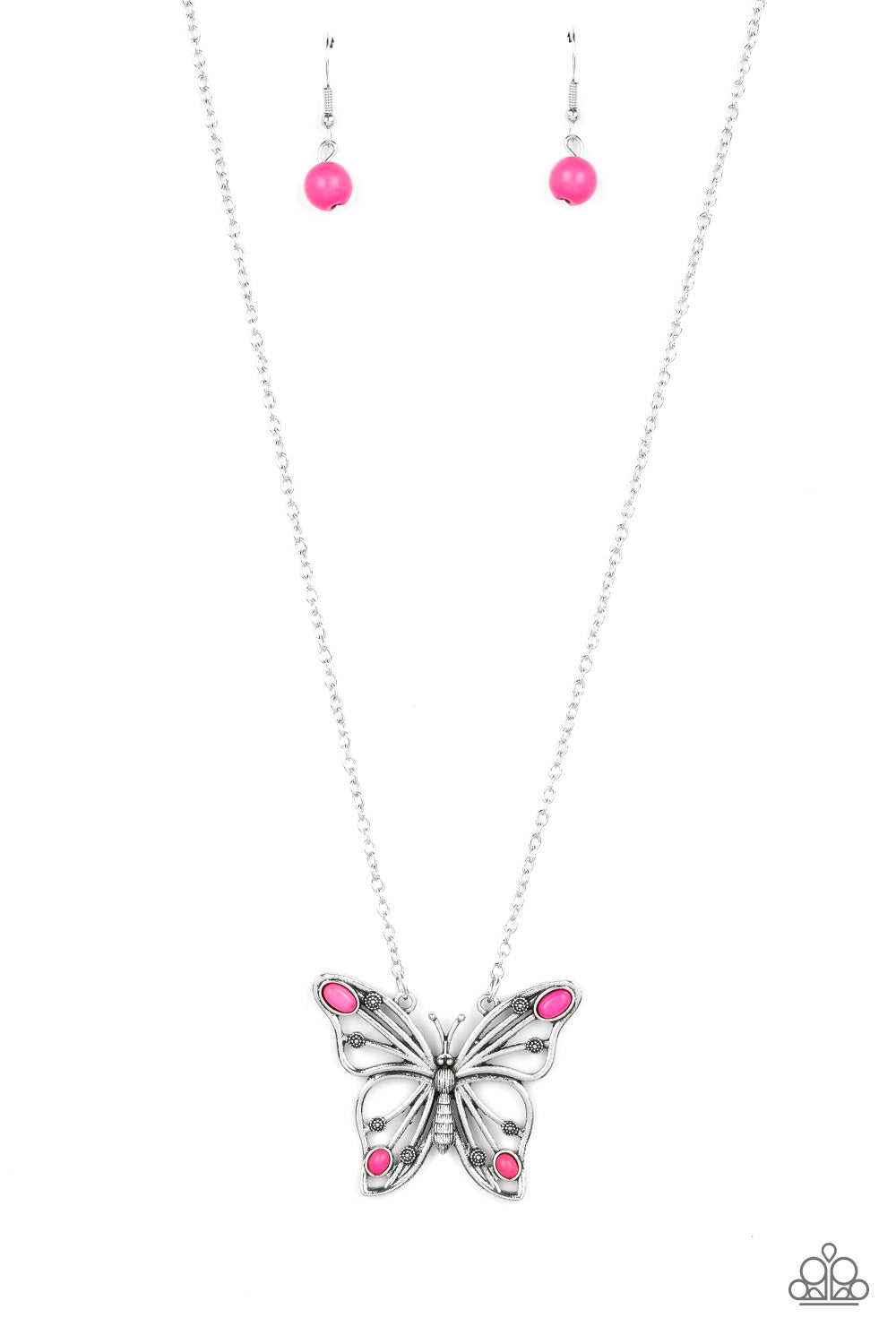 Papaparazzi Accessories Badlands Butterfly - Pink Silver Chain