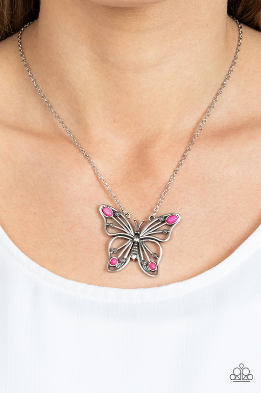 Papaparazzi Accessories Badlands Butterfly - Pink Silver Chain